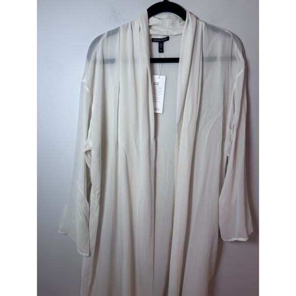 Eileen Fisher Sheer Silk Georgette High Collar Jacket In Bone Sz Medium $328 NWT - Picture 15 of 16